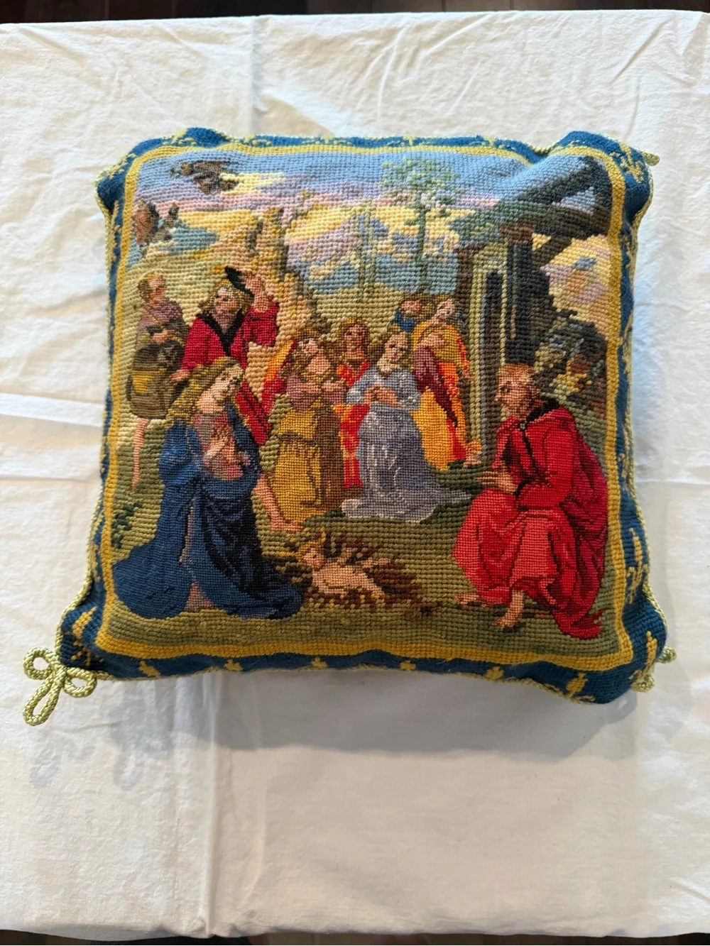 Needlepoint Tapestry Throw Pillow nativity scene